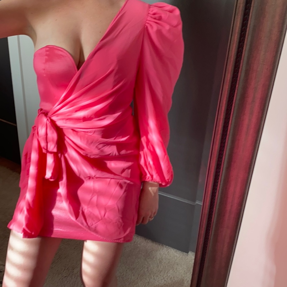 Hot Pink One Shoulder Taffeta Drape Dress